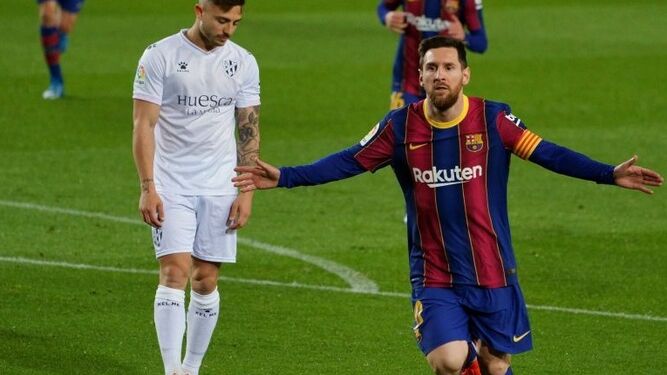 Leo Messi celebra un gol ante el Huesca
