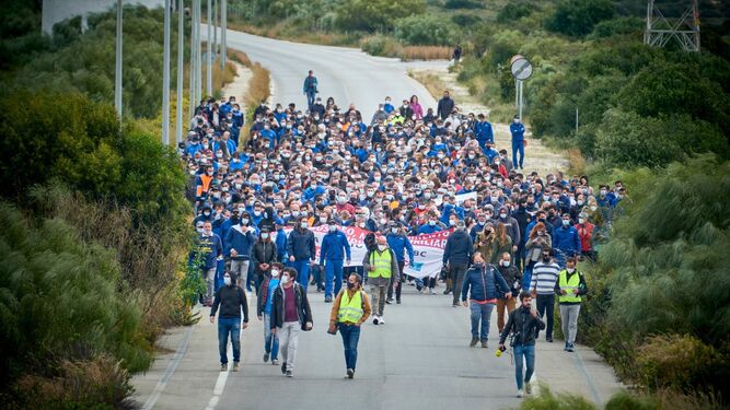 Manifestación de trabajadores de Airbus Puerto Real celebrada este miércoles.