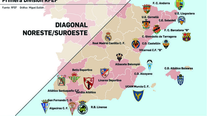 Los clubes del grupo II de la Primera RFEF y su distribución en el mapa
