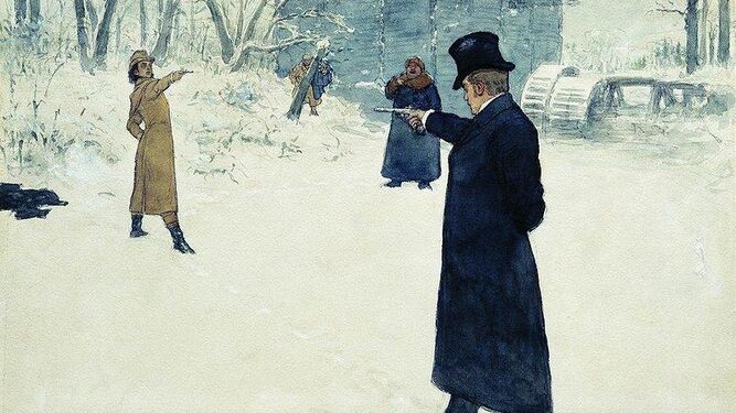 La portada de 'Lances entre caballeros' retoma una ilustración de Ilya Repin para el 'Oneguin' de Pushkin.