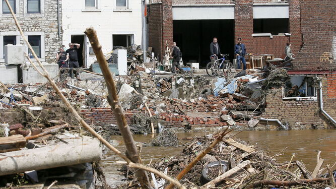 Destrozos por las inundaciones en Pepinster, Bélgica.