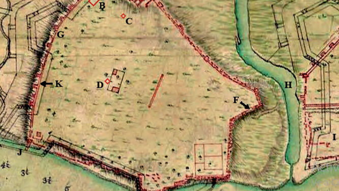 Plano levantado en 1761 de Ciudad-campamento de al-Binya erigida entre 1279 y 1285 (Archivo de Simancas)