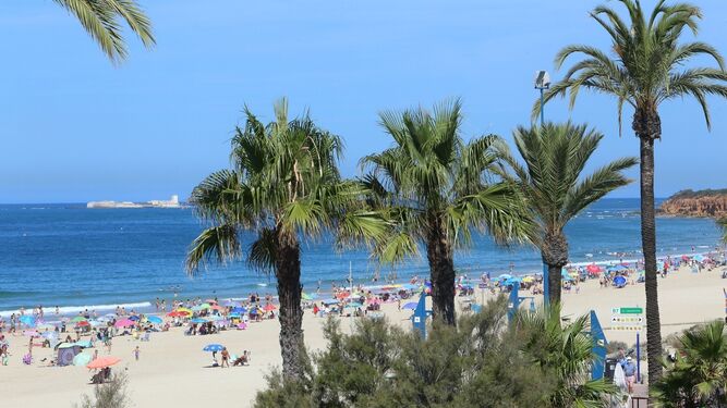 Vista panorámica de parte de la playa de La Barrosa durante el presente verano.