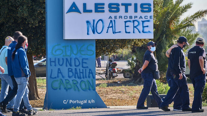 Protesta de trabajadores de Alestis durante la huelga indefinida del pasado 2020