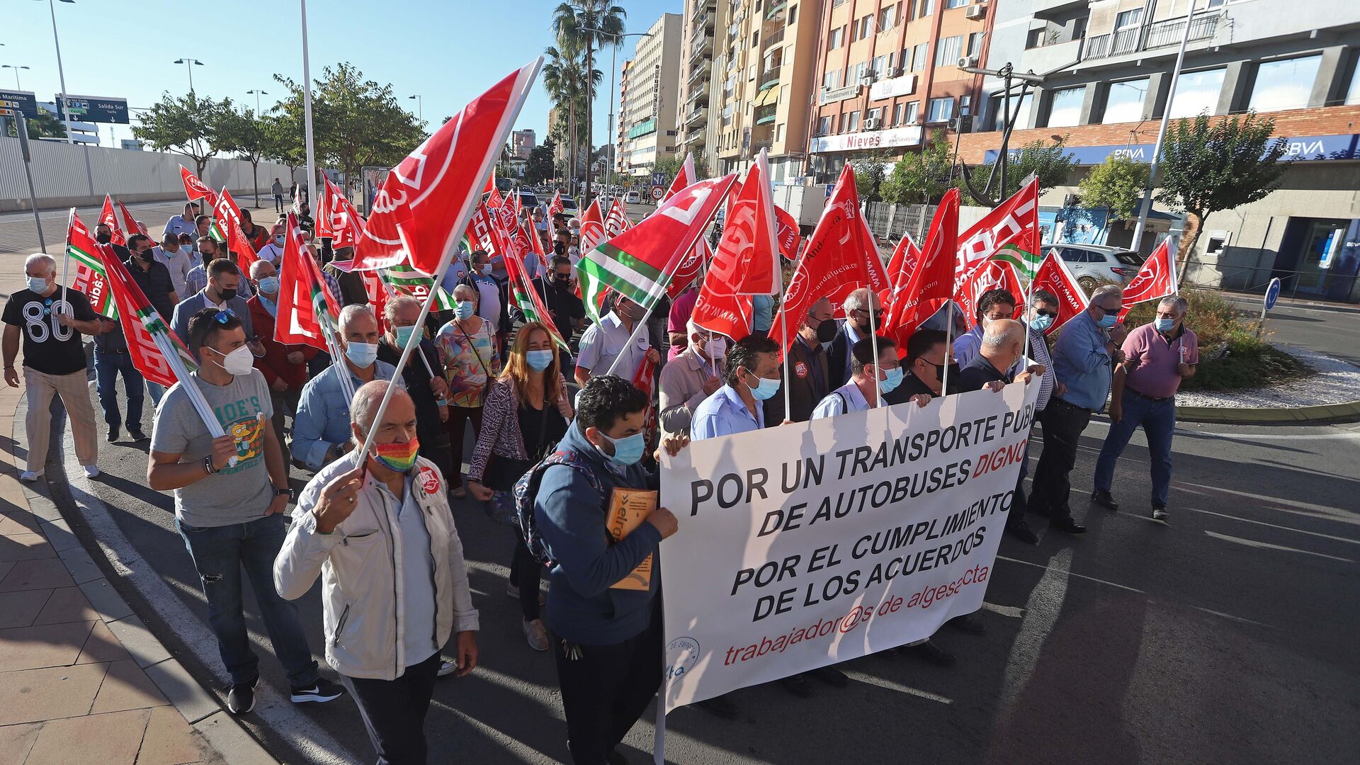 Fotos de la huelga de autobuses urbanos en Algeciras