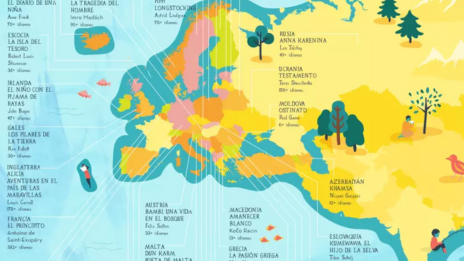'Sorpresas' en el mapa de los libros más traducidos del mundo. Por Preply.