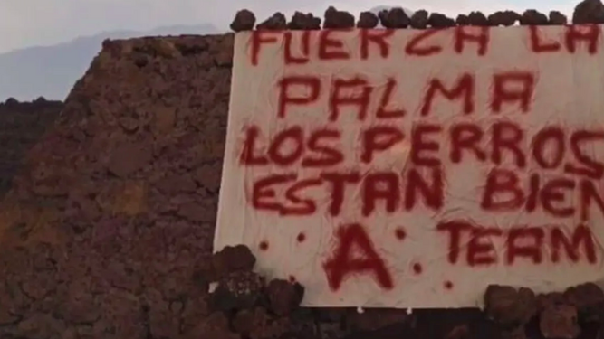 Encuentran pisadas humanas y una pancarta donde estaban los perros atrapados por la lava en La Palma