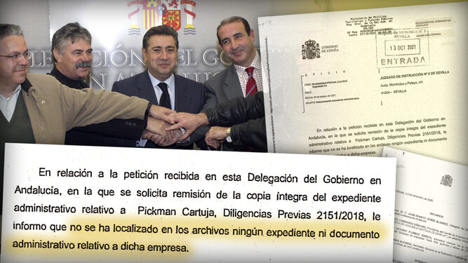 Juan Ignacio Zoido, con el empresario Emilio Portes y los representantes sindicales, y la respuesta de la Delegación del Gobierno en Andalucía al juzgado.