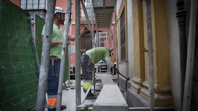 Trabajadores de la construcción en una obra