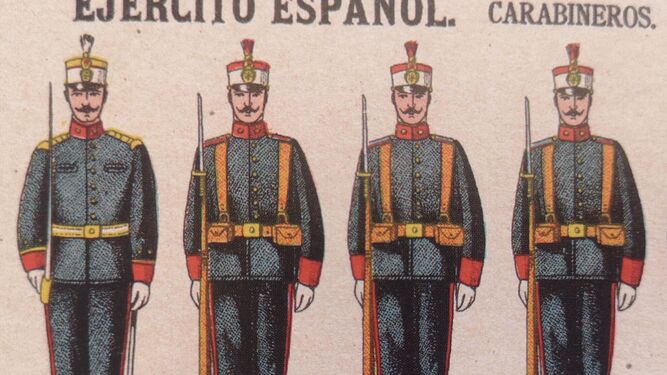 Lámina del Cuerpo de Carabineros con uniforme de gala (Edición Paluzie, Barcelona, 1910).
