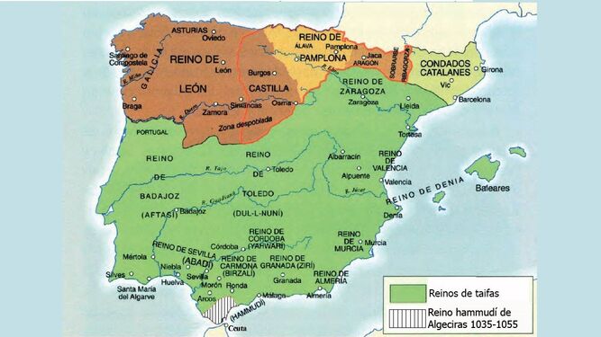 Mapa con el reino taifa de Algeciras una vez separado de Málaga en 1035.