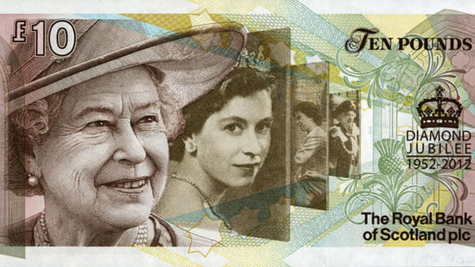 Billete de Escocia de 10 libras esterlinas emitido con  motivo del Jublieo de 2012