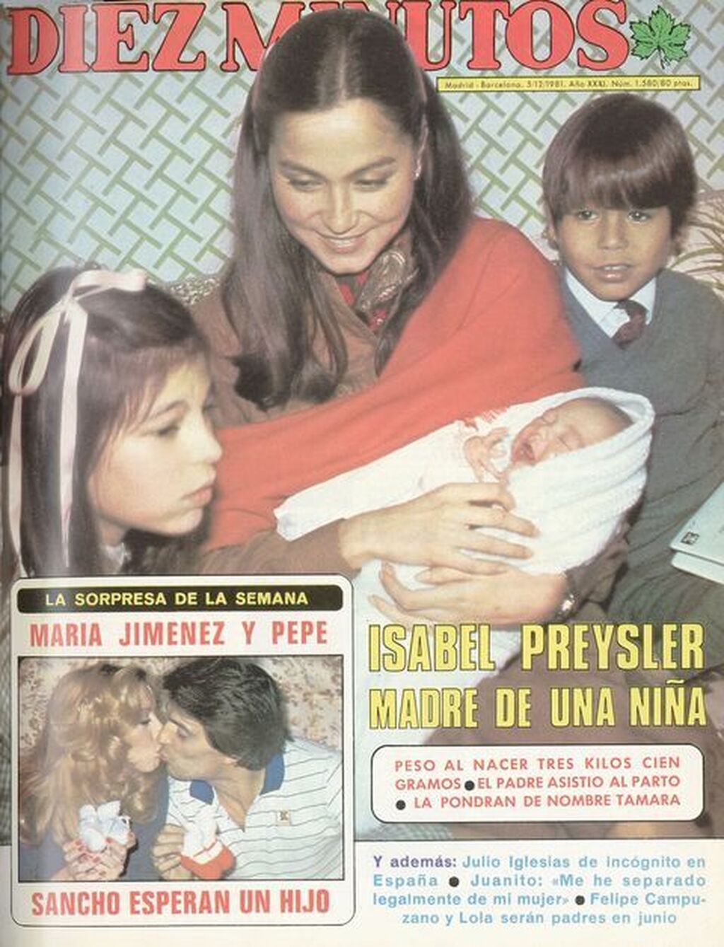 Tamara Falc&oacute; en brazos de Isabel Preysler, entre sus hermanos Ch&aacute;beli y Enrique. Diciembre de 1981