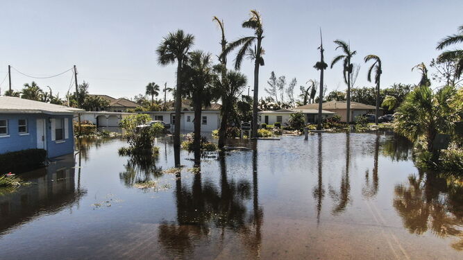Foto aérea de las inundaciones en Ft Myers, en Florida.