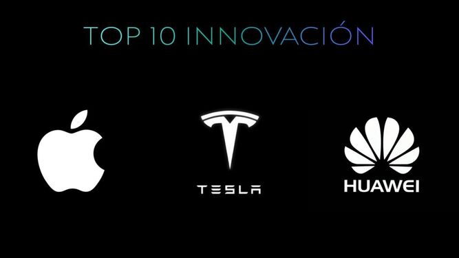 Logos de Apple, Tesla y Huawei.