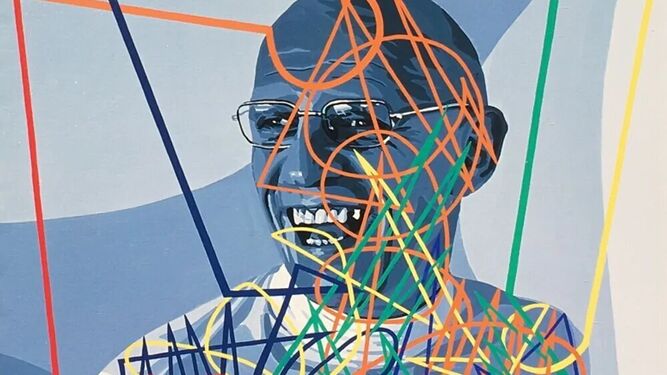 Detalle de Michel Foucault (2009), por  Gérard Fromanger, uno de los retratos que figuran en la obra de Onfray.