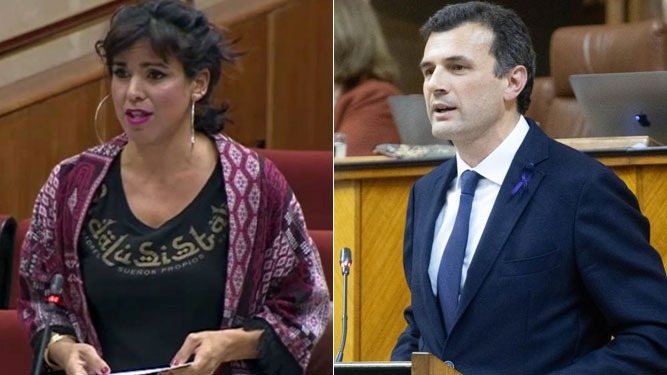 Teresa Rodríguez y Bruno García, en sendas intervenciones en el Parlamento de Andalucía.