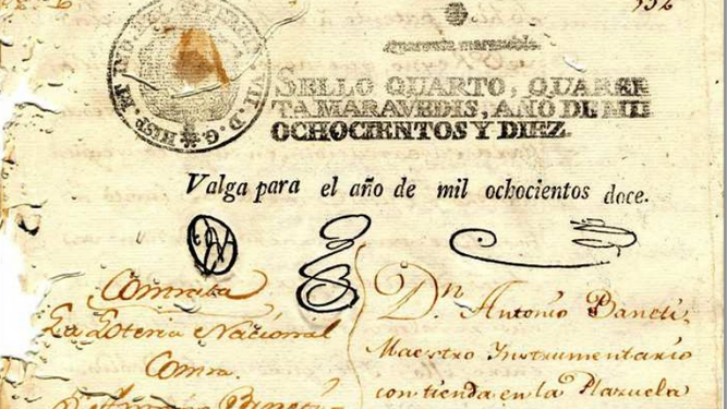 Un extracto del documento oficial de la Lotería Nacional de 1812