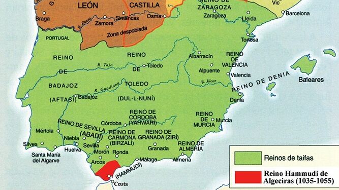 Mapa con el reino taifa de Algeciras una vez separado de Málaga en 1035.
