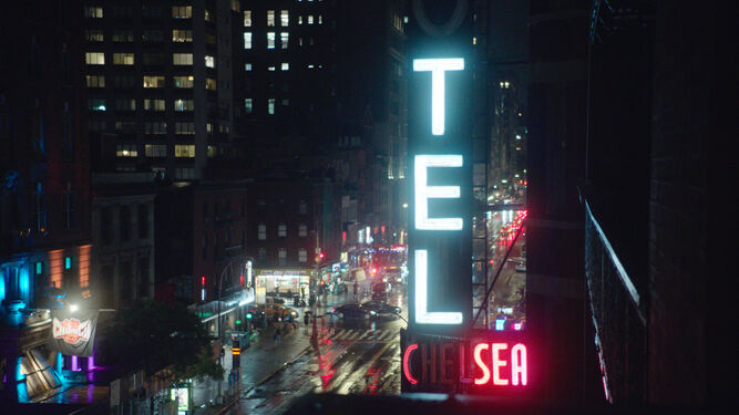 Una imagen actual del cartel luminoso del Chelsea Hotel.