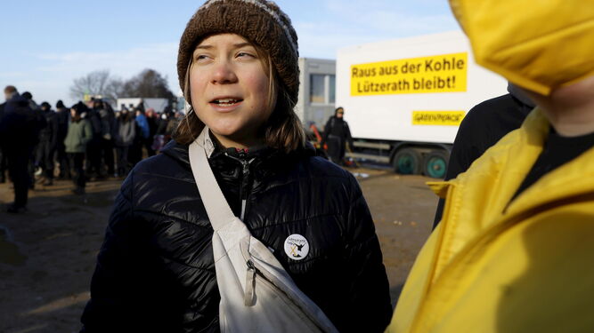 Greta Thunberg en las protestas en Alemania en enero de este año
