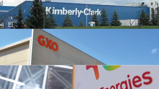 Logos de Kimberley-Clark,  GXO y TotalEnergies en sus sedes.