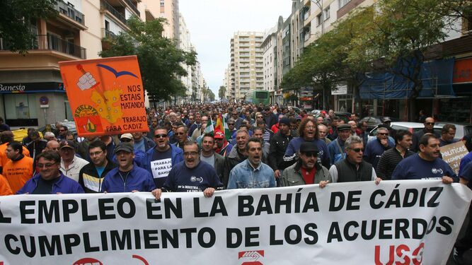 Una manifestación de los trabajadores de las industrias de la Bahía de Cádiz, en el año 2012.