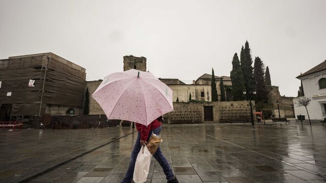 Una persona camina tapándose de la lluvia  con un paraguas en una imagen de archivo.