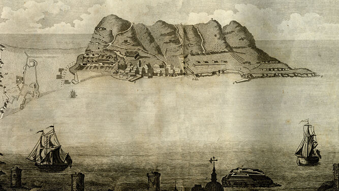 Grabado de Gibraltar y la bahía de principios del siglo XIX.