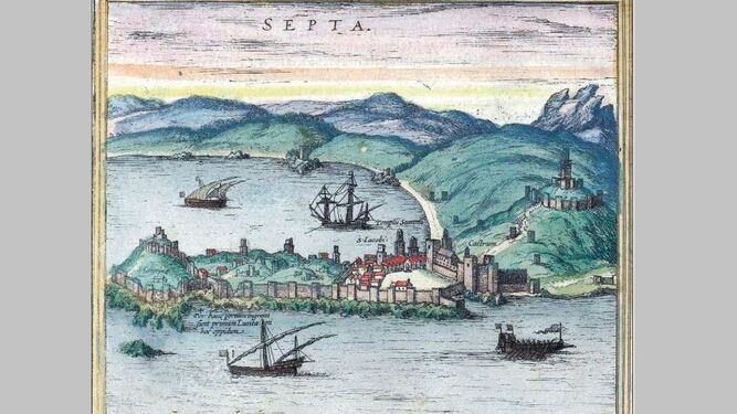 Vista de Ceuta. Civitatis Orbis Terrarum (ed. Georg Braun, Amberes, 1577).