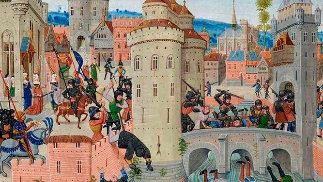 Revuelta de ciudadanos contra el poder municipal en un grabado de mediados del siglo XIV.
