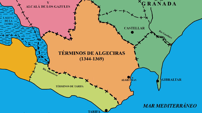 Plano con los términos de la Algeciras cristiana entre los años 1344 y 1369.